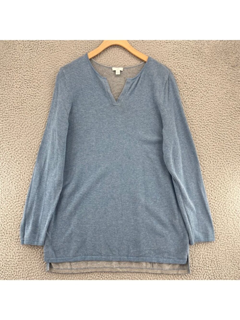 J Jill Sweater Womens Medium Blue Heather Knit Split V Neck Tunic Long Sleeves